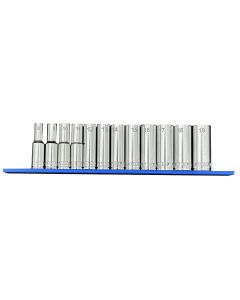 VIM Tools 12 Piece 3/8 Inch Drive Deep Metric Socket Set with 12 Inch Blue Magrail - SMS600 Subset