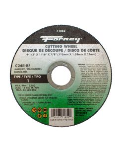 Forney Industries Cutting Wheel, Masonry, Type 1, 4-1/2 in x 1/16 in x 7/8 in