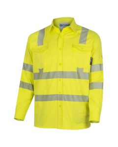 OBERON Button Up Shirt - Hi-Vis FR/Arc-Rated 7.5 oz 88/12 - Hi-Vis Yellow - Size: 4XL