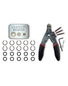 JUST CLIPS TOOL KIT WITH SNAP RING PLIERS, A CLIPKEY AND 10 SETS OF 3/8" FRICTION RINGS & O-RINGS