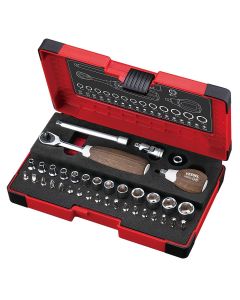 VESHRW2001MW image(0) - Vessel Tools WOOD-COMPO Socket Wrench Set No.HRW2001M-W 1/4" SQ Drive 36PC. Set