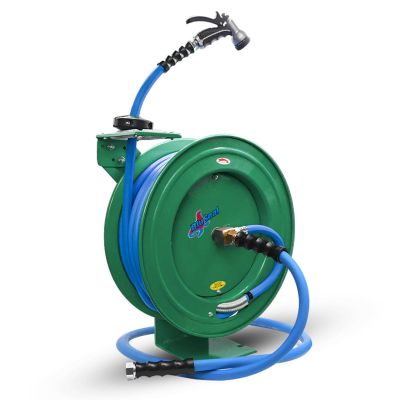 BLBBSWR3450-GN image(0) - BluBird BluSeal Garden Hose Reel 3/4" x 50' Retractable Heavy Duty Steel Construction with Garden Hose, Spray Nozzle, 6' Lead-in Hose - Green