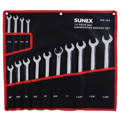 SUN9915A image(0) - Sunex 14 Pc. SAE Full Polish V-Groove Combi Wrench Set
