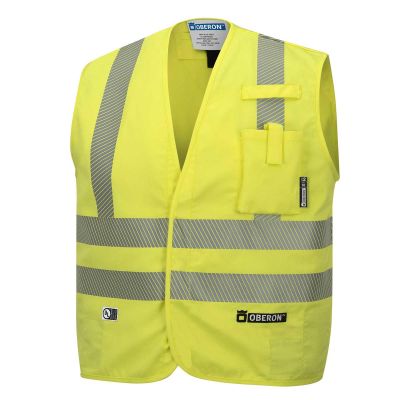 OBRZFA106-3XL image(0) - OBERON Safety Vest - Hi-Vis FR/ARC-Rated 7.5 oz 88/12 - Snap Closure - Hi-Vis Yellow - Size: 3XL