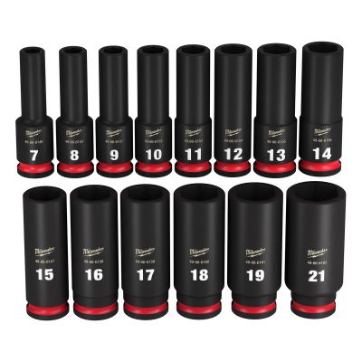 MLW49-66-7008 image(0) - Milwaukee Tool 14PC SHOCKWAVE Impact Duty 3/8" Drive Metric Deep 6 Point Socket Set