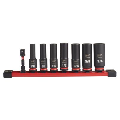 MLW49-66-7024 image(0) - Milwaukee Tool 8PC SHOCKWAVE Impact Duty 3/8" Drive SAE Deep 6 Point Socket Set