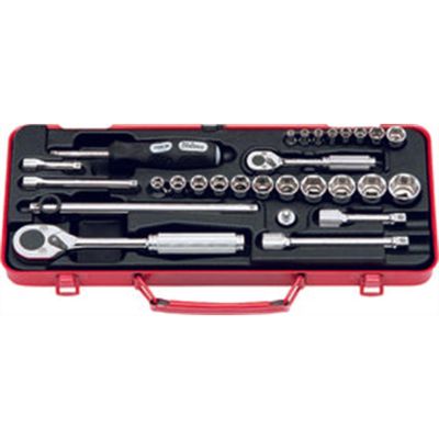 KKN2260M image(0) - Ko-ken USA 2260M 28 Piece 1/4 and 3/8 Sq. Dr. Chrome Metric 6-Point Socket Set 4-21mm