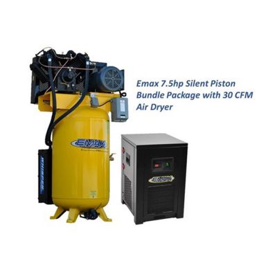 EMXESP07V080V3PK image(0) - EMAX EMAX Silent Industrial Plus 7.5 HP 3 Phase 2-Stage 80 gal. Compressor with 30 CFM Dryer Bundle-With Pressure Lube Pump