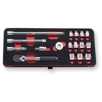 KKN2286Z image(0) - Ko-ken USA 1/4 Sq. Dr. 17 Piece Z-Series 6-Point Metric Socket set 4-14mm