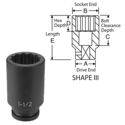 GRE3168D image(0) - Grey Pneumatic SOC 2-1/8 3/4D IMP 12PT DP BLK