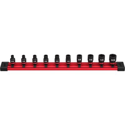 MLW49-66-7000 image(0) - Milwaukee Tool 10PC SHOCKWAVE Impact Duty SAE Standard 6 Point Socket Set