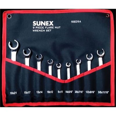 SUN9809A image(0) - Sunex 9 Pc Polish SAE Metric Flare Nut Wrench Set