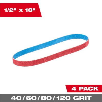 MLW48-80-9000 image(0) - Milwaukee Tool 1/2” x 18” 40/60/80/120 Grit Bandfile Belts ‐ 4 pack variety