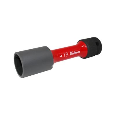KKN16305M-19 image(0) - Ko-ken USA 1/2 Sq. Dr. Wheel Nut Socket 19mm Extra Thin walled Length 110mm Color coded Protector