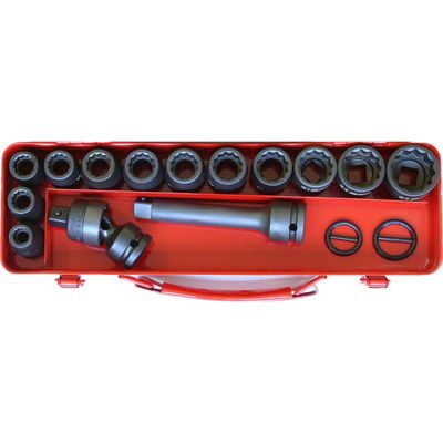 KKN14245M-12P image(0) - Ko-ken USA 14245M-12P 1/2 Sq. Dr. 18 Piece Impact 12-Point Socket Set 10-27mm