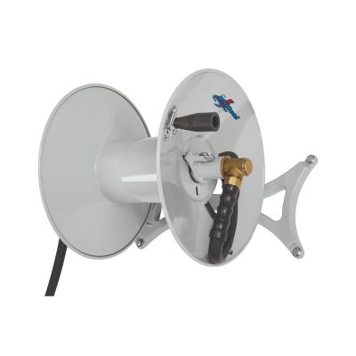 BLBBSMRW58150 image(0) - BluBird BluSeal Wall Mounted Metal Hose Reel with 6ft Lead-in Hose, Holds 5/8" x 150' Garden Hose