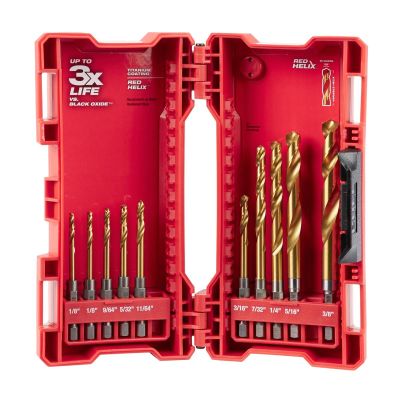 MLW48-89-4633 image(0) - Milwaukee Tool SHOCKWAVE Impact Duty RED HELIX Titanium Drill Bit Set ‐ 10PC